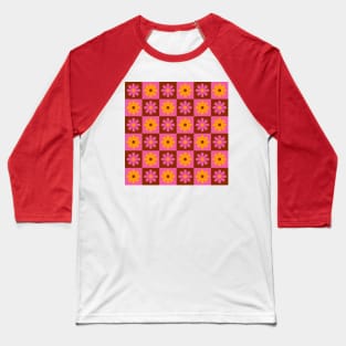 Hot Pink Mod Flower Checkers Baseball T-Shirt